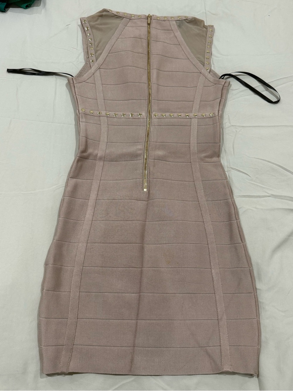 bebe Studded Bandage Mini Dress in Taupe - Picture 2 of 4